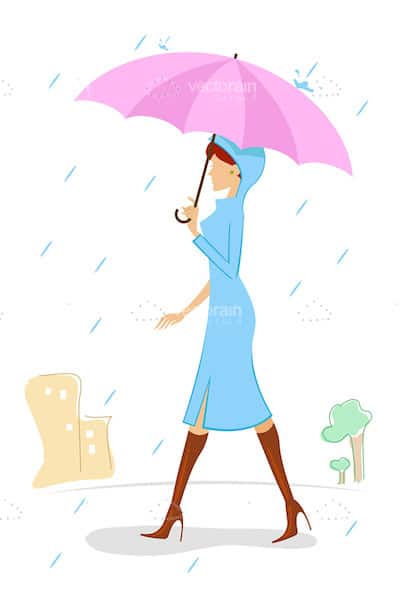 Fashionable Lady with Umbrella in the Rain